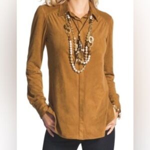 Chico's Brown Fitted Button Down Shirt with Notched Collar